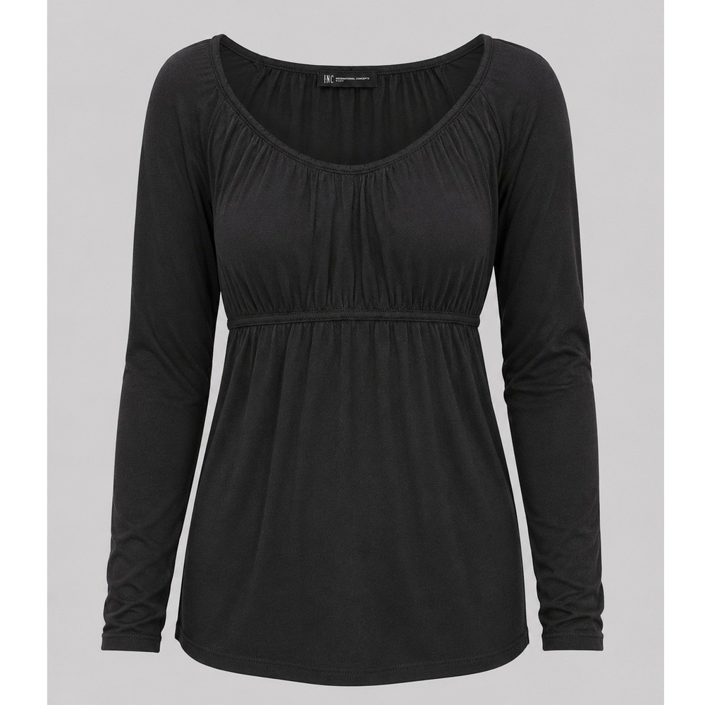 Vintage‎ INC Petite Black Peasant Top Womens P Puff Sleeve Y2K Boho NWT